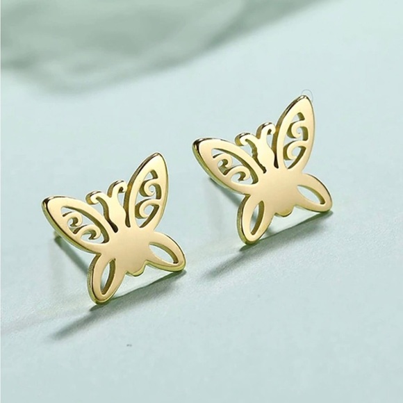 “Curlicue Butterfly” Coil Spiral Swirl Loop Twist Scroll Ringlet Mini Steel Stud - Picture 2 of 7